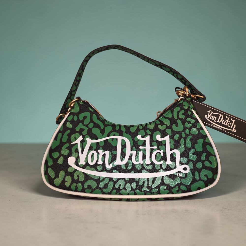 Von Dutch Lime Green Cheetah Shoulder Bag Y2K Aesthetic Vegan Leather NWT